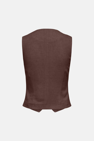 Blazer brun de ONLY® sans manches en tissu texturé, vue de dos.