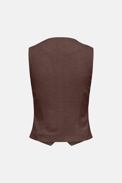 Blazer brun de ONLY® sans manches en tissu texturé, vue de dos.