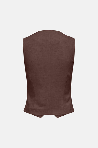 Blazer brun de ONLY® sans manches en tissu texturé, vue de dos.