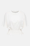 Wit T-shirt van ONLY®, achterkant, korte mouwen en geplooide taille met ruchezoom.