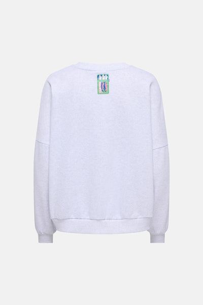 Sweat gris chiné de ONLY® avec un motif coloré boîte de sardines au dos.