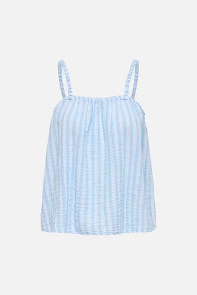 Débardeur rayé bleu et blanc de ONLY en coton froissé avec fines bretelles et encolure froncée.