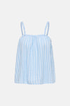 Débardeur rayé bleu et blanc de ONLY en coton froissé avec fines bretelles et encolure froncée.