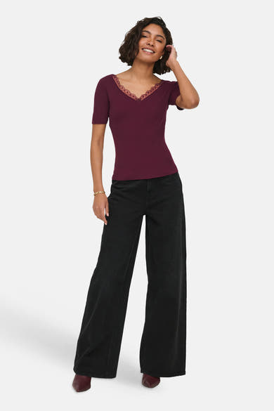 Top uni manches courtes rouge - JDY