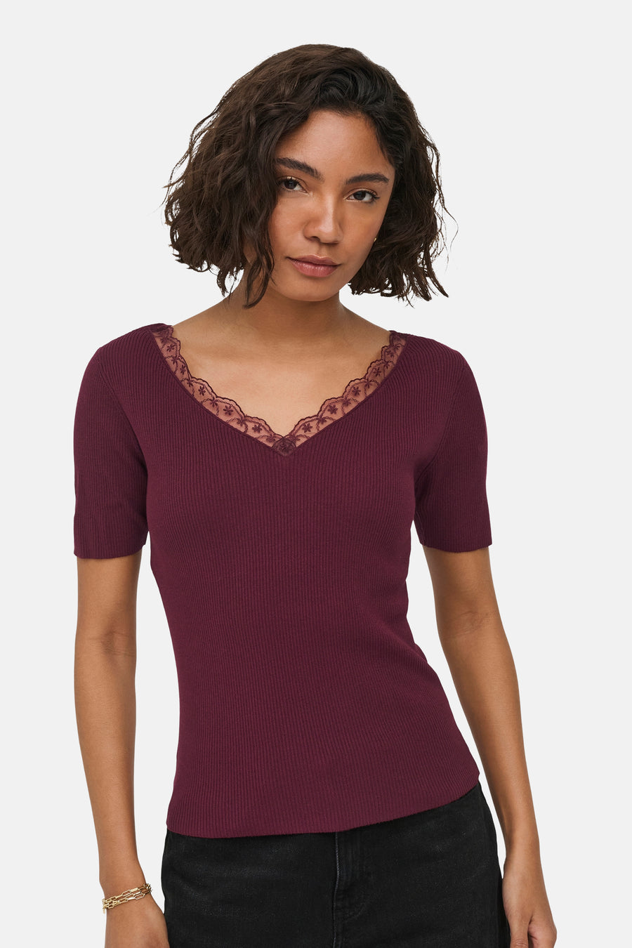 Top uni manches courtes rouge - JDY