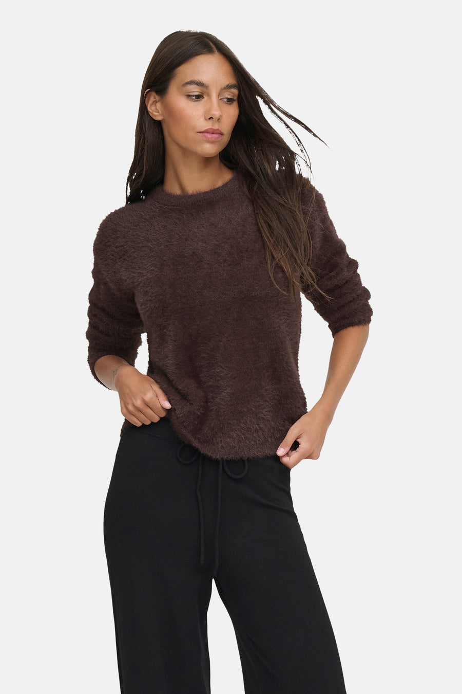 Pull col rond brun - JDY