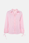 Pink long-sleeve shirt with lace-up cuffs by ONLY, front view, smooth fabric, button-down design