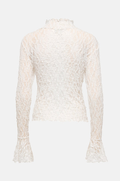 T-shirt à manches longues blanc de JDY, en dentelle à col montant et manches évasées.

