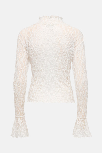 T-shirt à manches longues blanc de JDY, en dentelle à col montant et manches évasées.
