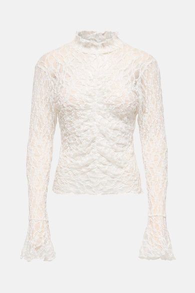 T-shirt à manches longues blanc de JDY, en dentelle à col montant et manches évasées.