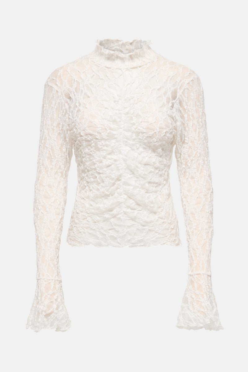 T-shirt à manches longues blanc de JDY, en dentelle à col montant et manches évasées.