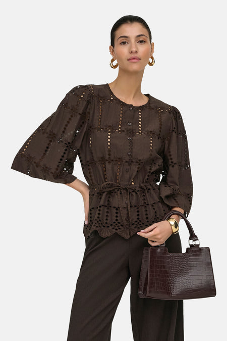 Blouse à manches courtes - brun