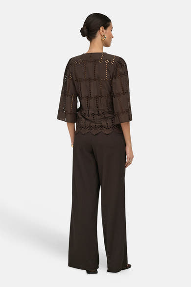 Blouse met korte mouwen - bruin