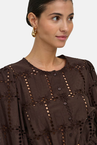 Blouse met korte mouwen - bruin