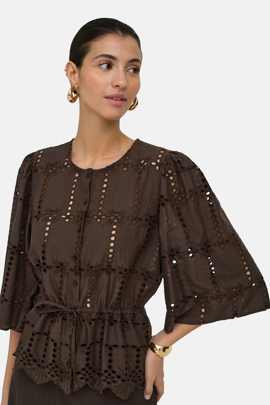 Blouse met korte mouwen - bruin