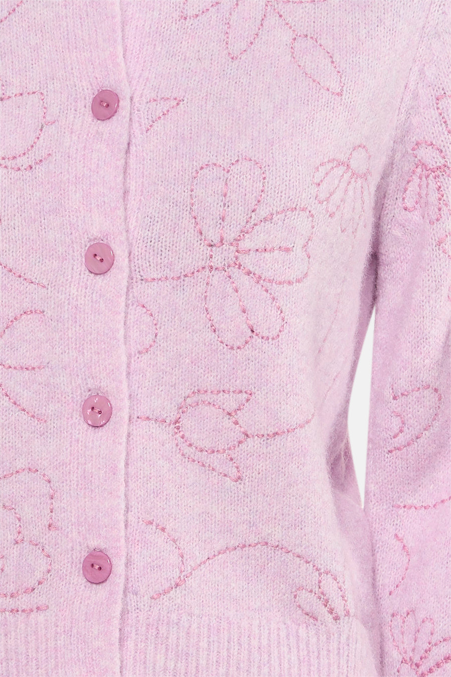 Gilet violet de ONLY®, orné de broderies florales délicates et de boutons assortis.