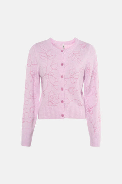 Gilet violet de ONLY, avec motif floral brodé ton sur ton et fermeture boutonnée.
