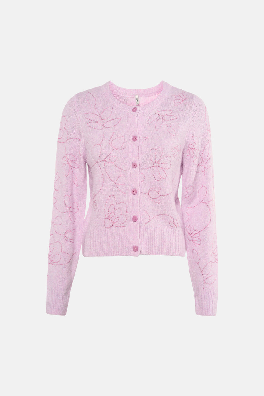 Gilet violet de ONLY, avec motif floral brodé ton sur ton et fermeture boutonnée.
