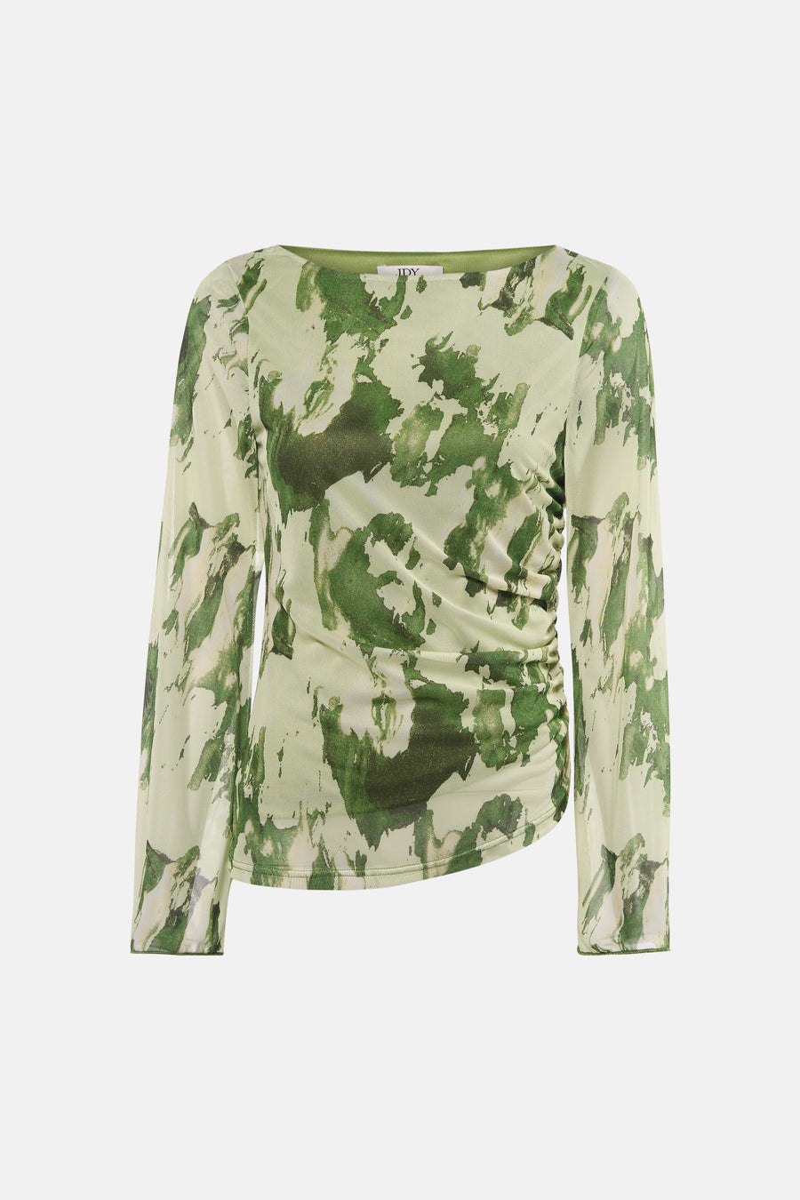 T-shirt à manches longues vert de JDY, avec un imprimé tacheté et effet froncé sur le côté.
