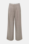 Beige checkered wide-leg suit trousers by ONLY, featuring front pleats and high waist, front view