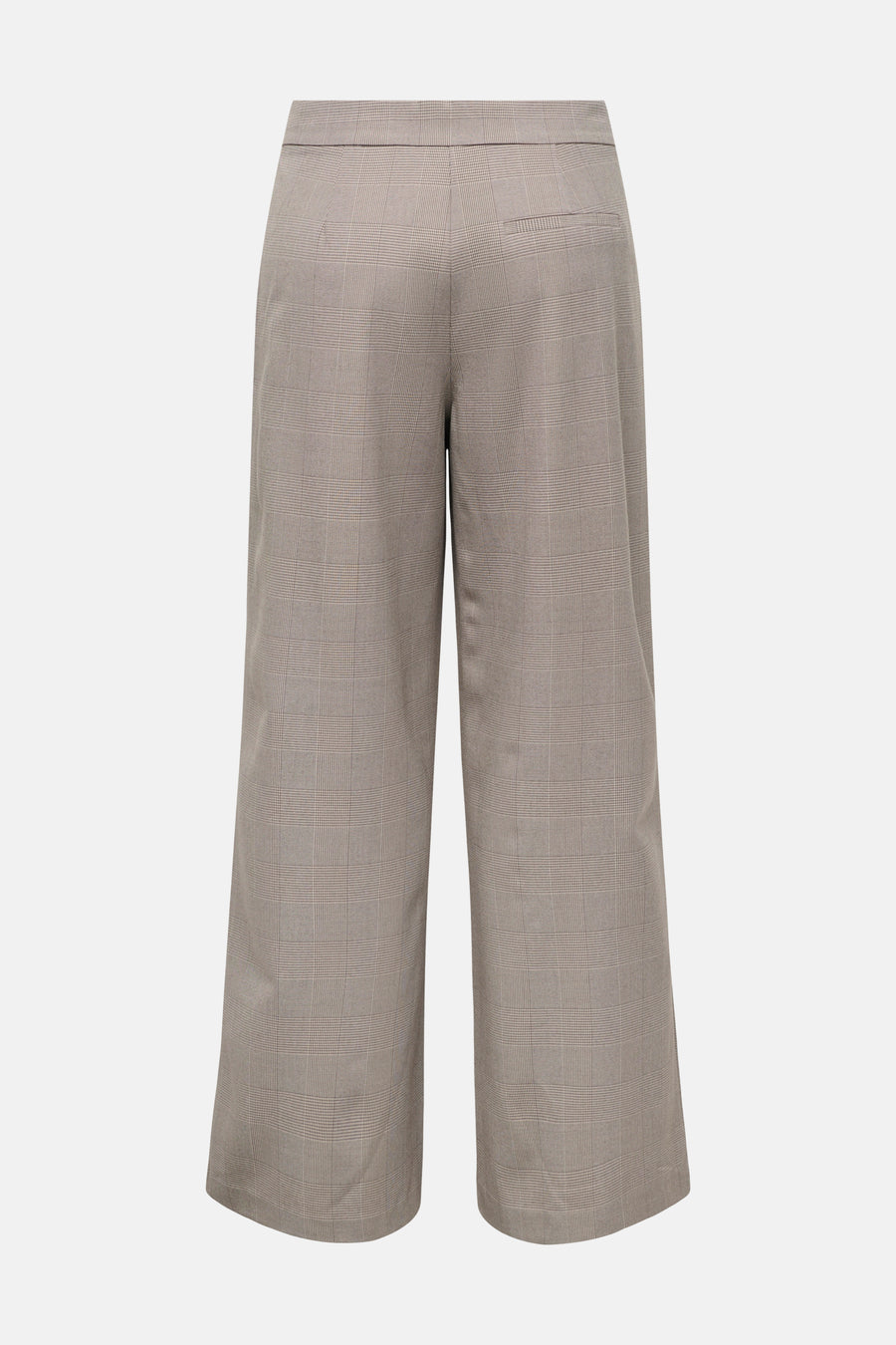 Beige wide-leg suit trousers with subtle check pattern by ONLY®, back view, high waist, structured fabric
