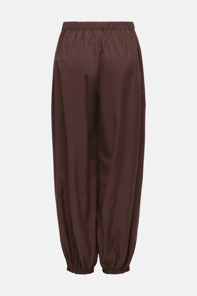 Pantalon brun ONLY® avec taille élastique et chevilles froncées.