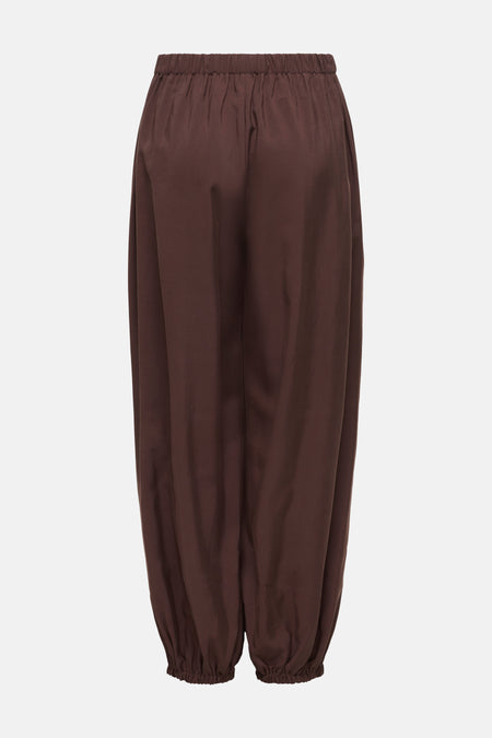 Pantalon brun ONLY® avec taille élastique et chevilles froncées.