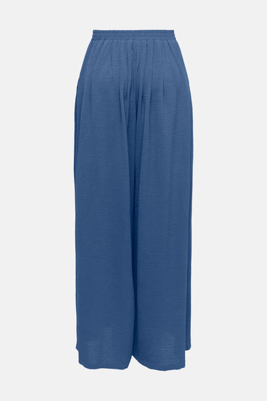 JDY blauwe broek, ruim en getextureerd, met elastische tailleband.