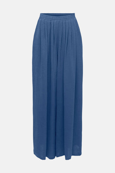 Pantalon bleu de JDY, coupe ample avec texture plissée et taille élastique.
