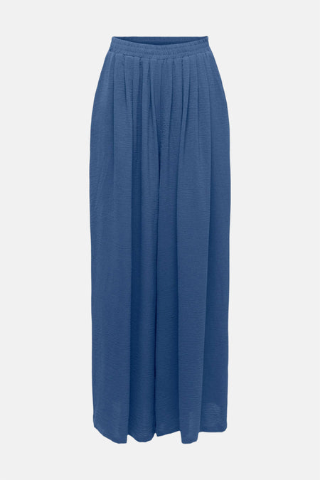 Pantalon bleu de JDY, coupe ample avec texture plissée et taille élastique.
