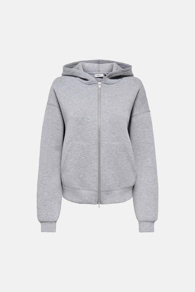 Gilet gris de ONLY avec capuche, fermeture éclair et poches kangourou.