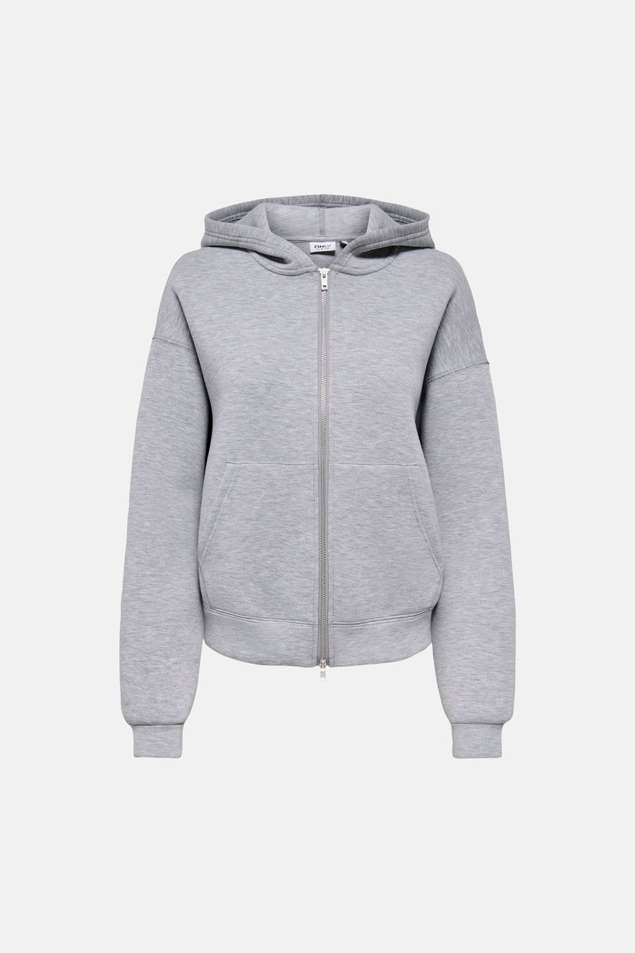 Gilet gris de ONLY avec capuche, fermeture éclair et poches kangourou.