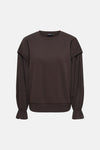 Sweat col O marron foncé par ONLY®, manches bouffantes avec ourlets élastiqués, vue de face