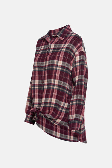 Chemise à manches longues multicolore de Terra di Siena, à carreaux et nouée sur le devant.