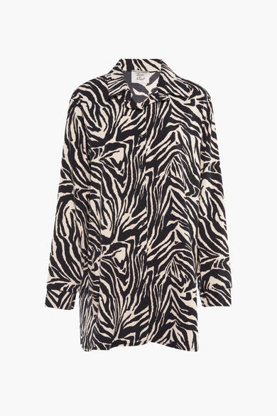 Multikleuren lange mouwen jurk van Terra di Siena, met zwart en beige zebraprint.