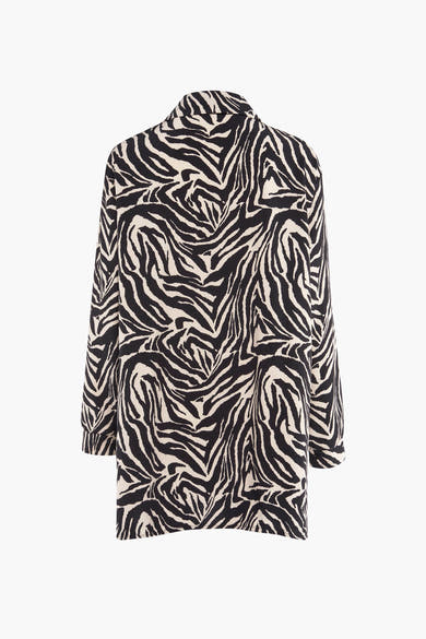 Robe à manches longues multicolore de Terra di Siena, avec imprimé zèbre noir et beige.
