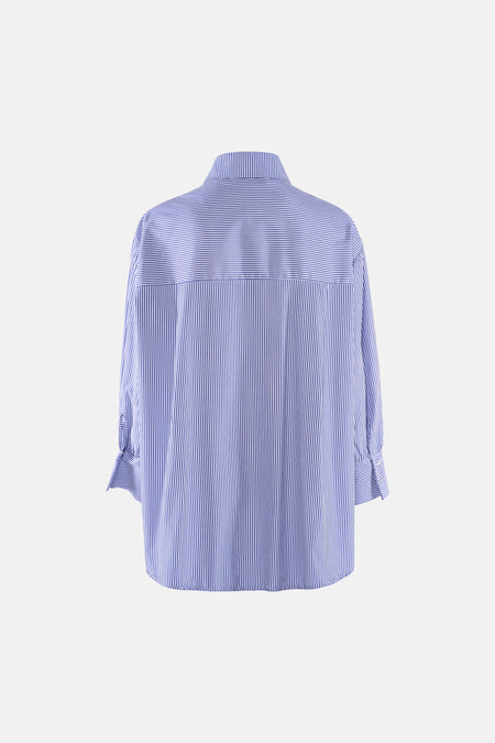 Chemise rayée à manches longues de Terra di Siena, vue de dos, avec poignets retroussés.