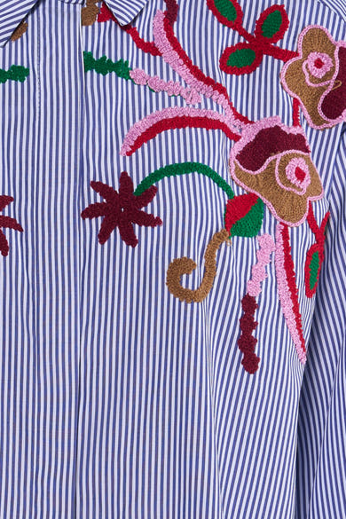Chemise à manches longues multicolore de Terra di Siena avec rayures verticales et broderies florales.
