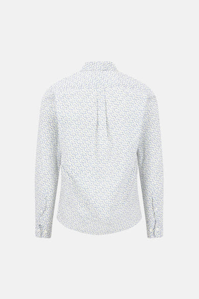 Chemise à manches longues multicolore de FYNCH-HATTON, avec un motif imprimé délicat sur fond blanc.