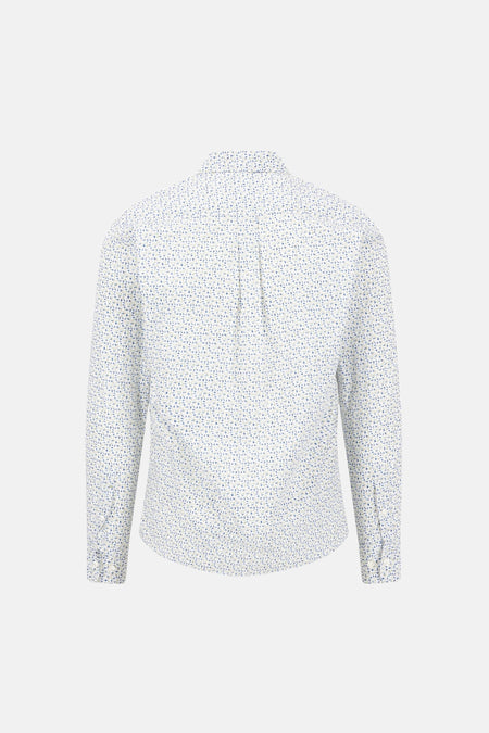 Chemise à manches longues multicolore de FYNCH-HATTON, avec un motif imprimé délicat sur fond blanc.