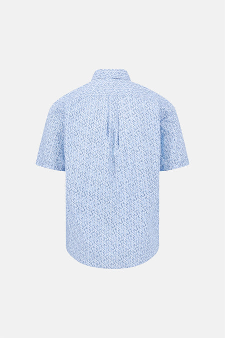 Chemise bleue à manches courtes de FYNCH-HATTON avec motif imprimé sur l'ensemble, vue de dos.