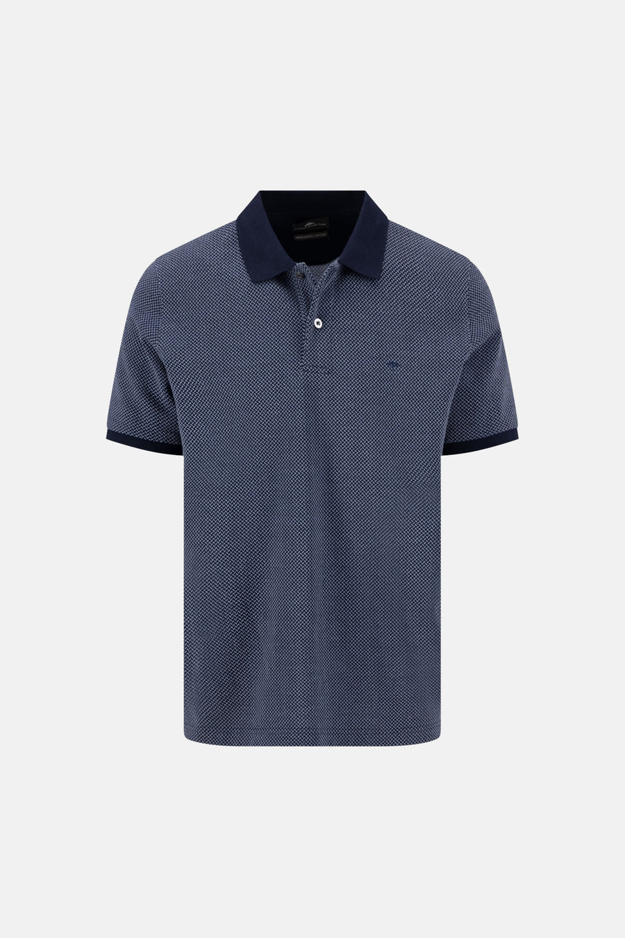 Pull bleu de FYNCH-HATTON à motif géométrique, col polo et manches courtes.