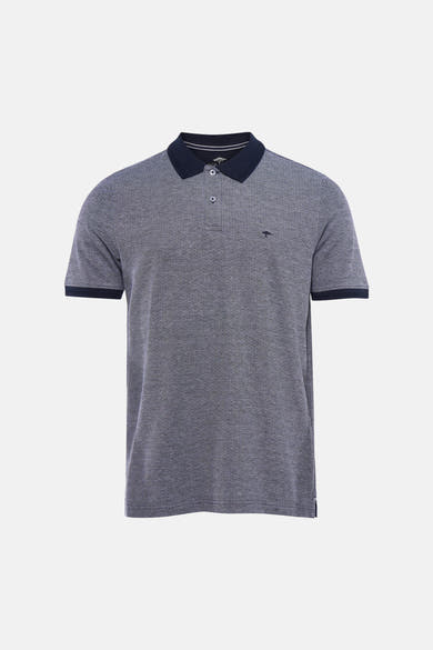 Polo bleu de FYNCH-HATTON à motif texturé, avec col et poignets marine côtelés et logo oiseau brodé.