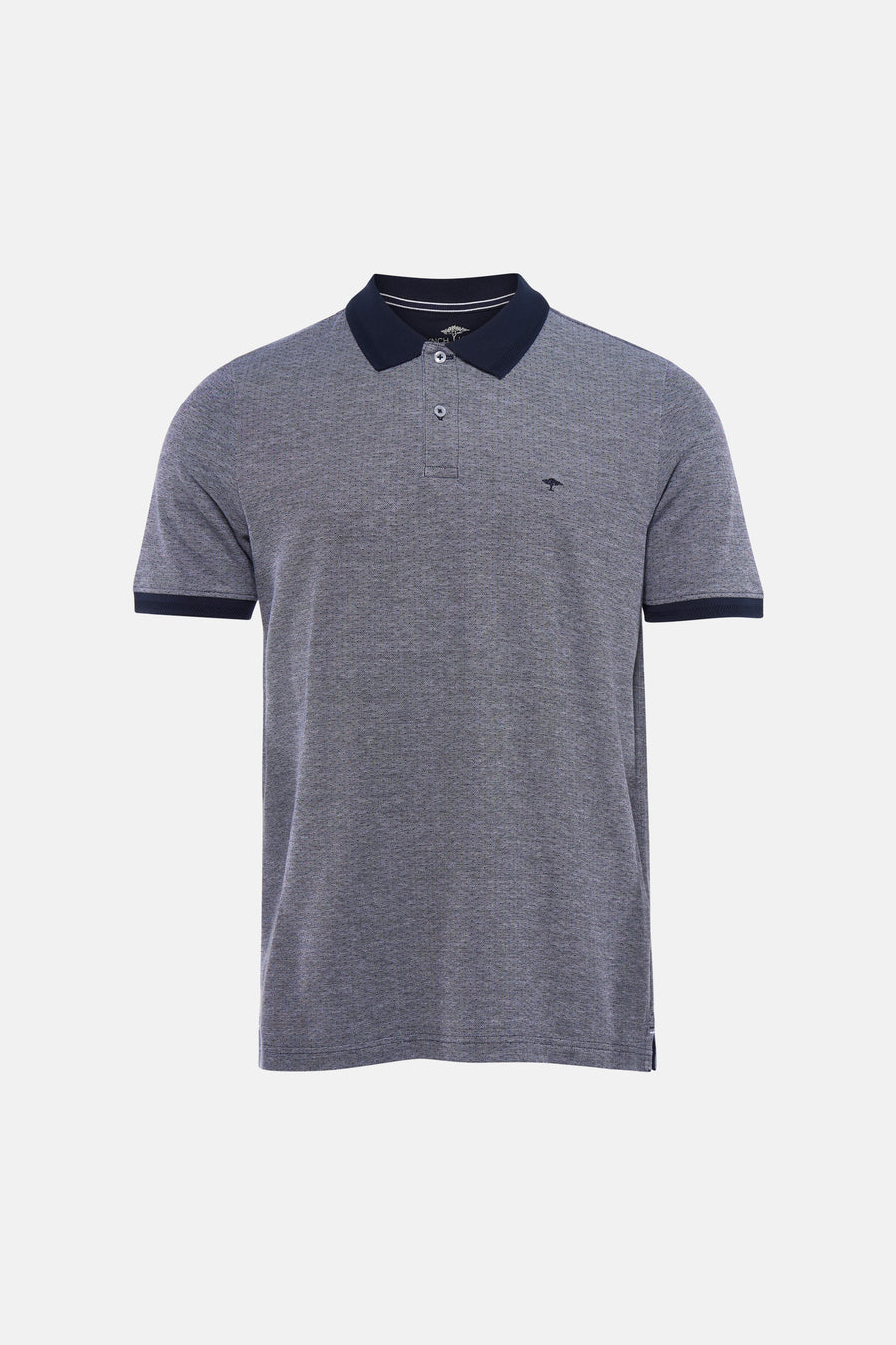 Polo bleu de FYNCH-HATTON à motif texturé, avec col et poignets marine côtelés et logo oiseau brodé.