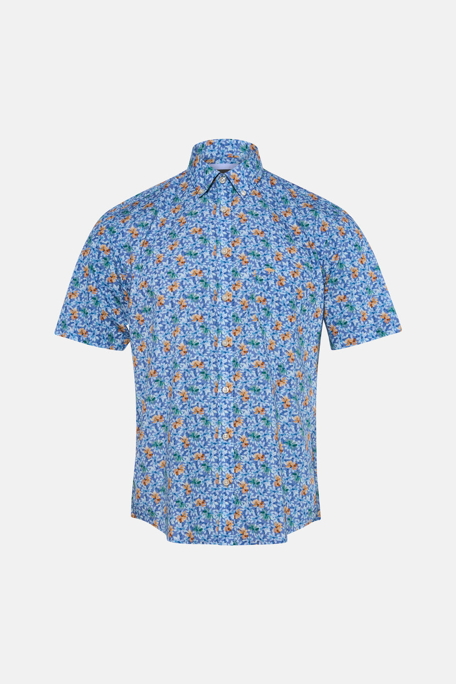 Chemise multicolore à manches courtes de FYNCH-HATTON avec un motif floral bleu, orange et vert.