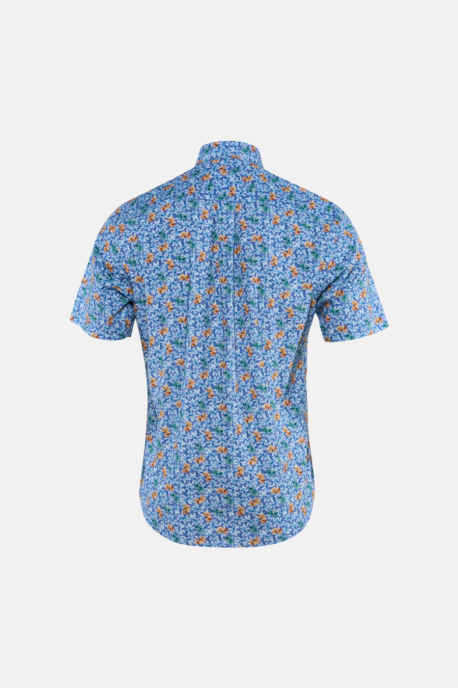 Chemise à manches courtes bleue à motif floral multicolore de FYNCH-HATTON, vue de dos.