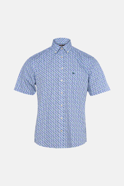 Chemise à manches courtes multicolore de FYNCH-HATTON avec motif géométrique, col boutonné et logo brodé.