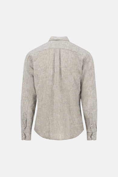 Chemise à manches longues kaki clair de FYNCH-HATTON en lin texturé, vue de dos, avec empiècement et poignets boutonnés.