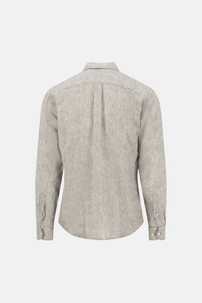 Chemise à manches longues kaki clair de FYNCH-HATTON en lin texturé, vue de dos, avec empiècement et poignets boutonnés.
