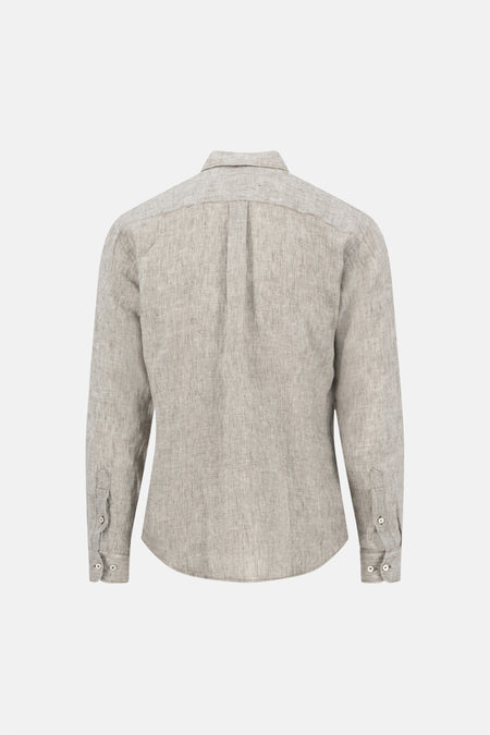 Chemise à manches longues kaki clair de FYNCH-HATTON en lin texturé, vue de dos, avec empiècement et poignets boutonnés.